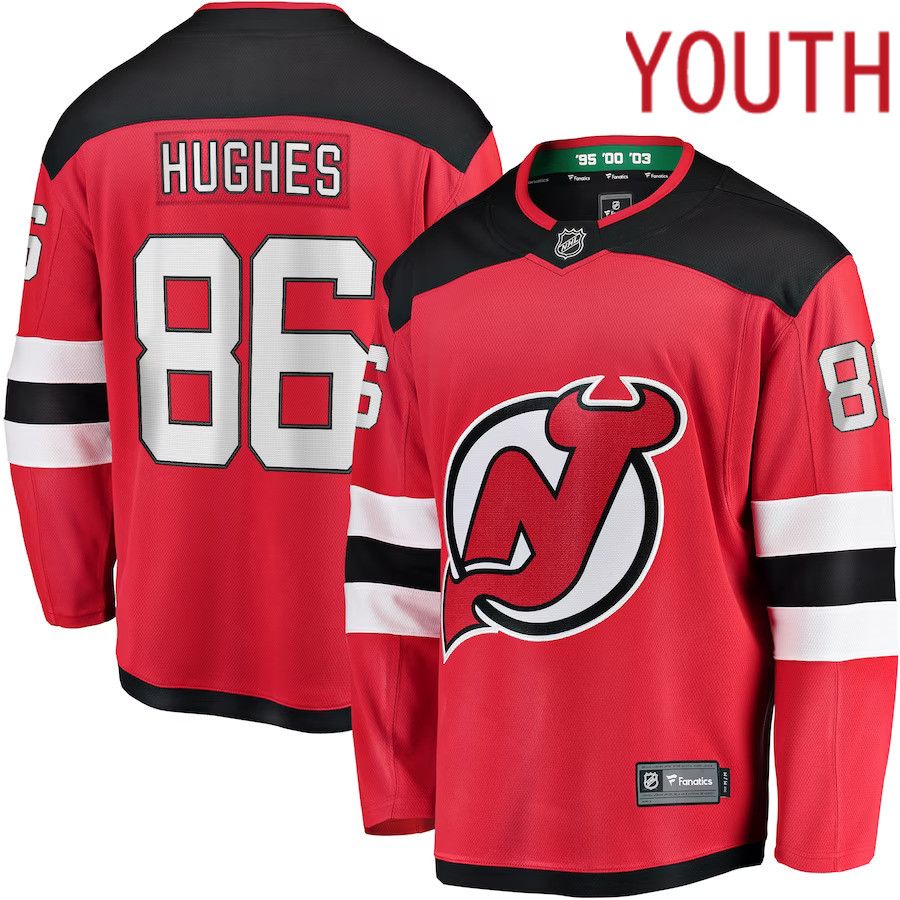 Youth New Jersey Devils #86 Jack Hughes Fanatics Branded Red Home Breakaway Player NHL Jersey->youth nhl jersey->Youth Jersey
